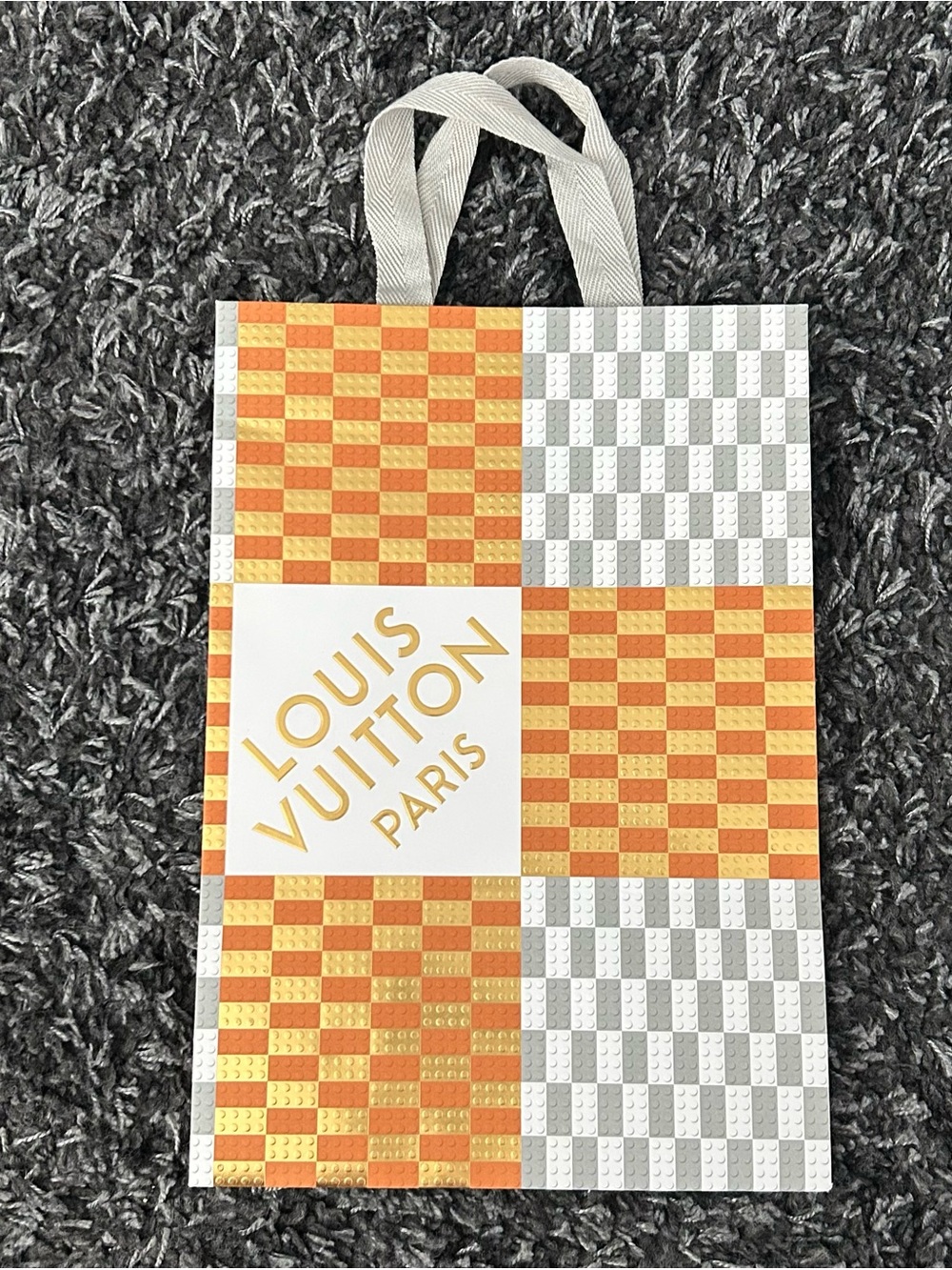 Louis Vuitton x Lego 2022 Orange, White & Gold Checkerboard Tote Bag